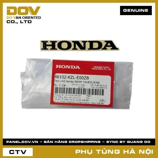 MÃ PHỤ TÙNG : 86102KZLE00ZB TEM CHỮ HONDA 90MM *NHB35,R340 — 86102KZLE00ZB