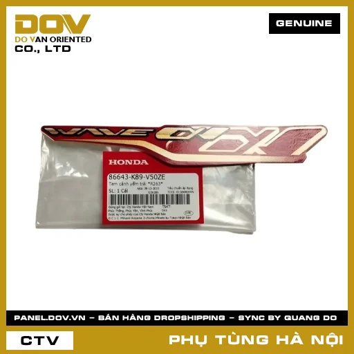 MÃ PHỤ TÙNG : 86643K89V50ZE TEM CÁNH YẾM TRÁI *R263* — 86643K89V50ZE