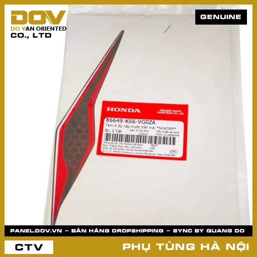 MÃ PHỤ TÙNG : 86649K66VG0ZA TEM A ỐP NẮP TRƯỚC TRÊN TRÁI *NHA76M* — 86649K66VG0ZA