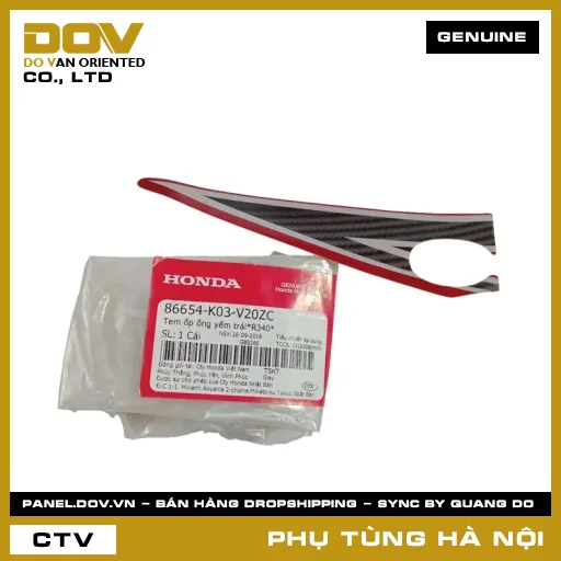 MÃ PHỤ TÙNG : 86654K03V20ZC TEM ỐP ỐNG YẾM TRÁI*R340* — 86654K03V20ZC
