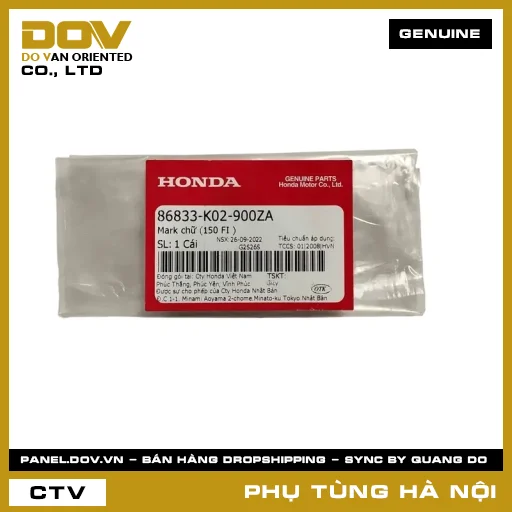 MÃ PHỤ TÙNG : 86833K02900ZA MARK CHỮ (150 FI ) — 86833K02900ZA