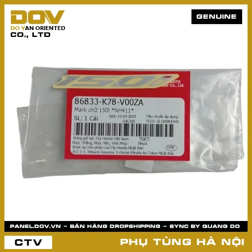 MÃ PHỤ TÙNG : 86833K78V00ZA MARK CHỮ 150L *NH411* — 86833K78V00ZA