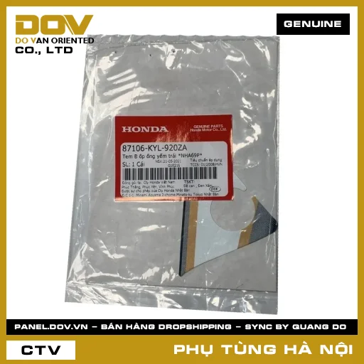 MÃ PHỤ TÙNG : 87106KYL920ZA TEM B ỐP ỐNG YẾM TRÁI *NHA69P* — 87106KYL920ZA