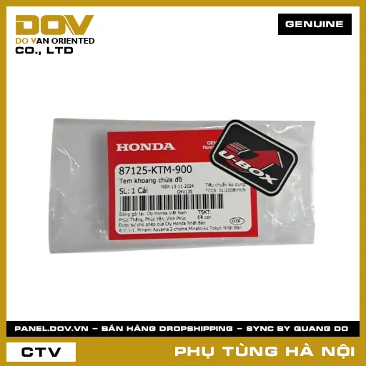 MÃ PHỤ TÙNG : 87125KTM900 TEM KHOANG CHỨA ĐỒ — 87125KTM900