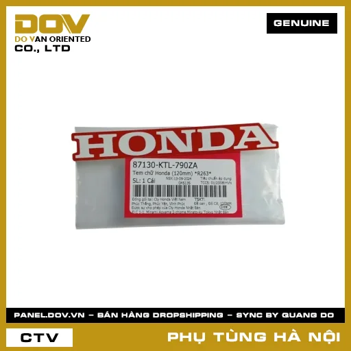 MÃ PHỤ TÙNG : 87130KTL790ZA TEM CHỮ HONDA (120MM) *R263* — 87130KTL790ZA