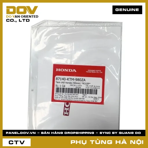 MÃ PHỤ TÙNG : 87140KTM980ZA TEM CHỮ HONDA (50MM) *R315P* — 87140KTM980ZA