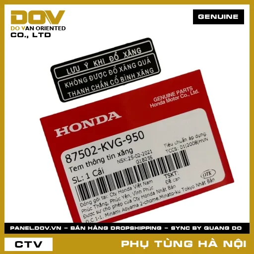 MÃ PHỤ TÙNG : 87502KVG950 TEM THÔNG TIN XĂNG — 87502KVG950