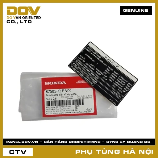 MÃ PHỤ TÙNG : 87505K1FV00 TEM HƯỚNG DẪN SỬ DỤNG LỐP — 87505K1FV00