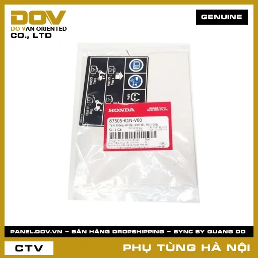 MÃ PHỤ TÙNG : 87505K1NV00 TEM THÔNG SỐ LỐP, XÍCH TẢI, TẢI TRỌNG — 87505K1NV00