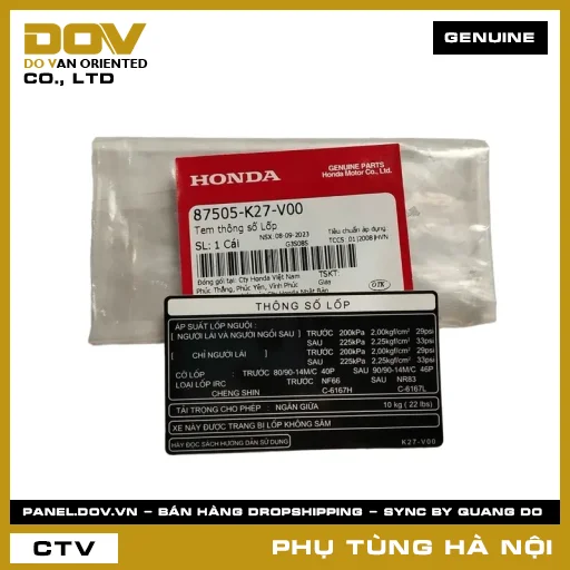 MÃ PHỤ TÙNG : 87505K27V00 TEM THÔNG SỐ LỐP — 87505K27V00