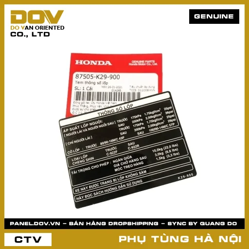 MÃ PHỤ TÙNG : 87505K29900 TEM THÔNG SỐ LỐP — 87505K29900
