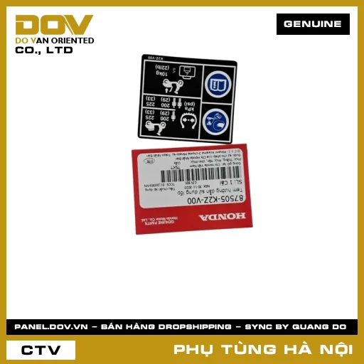 MÃ PHỤ TÙNG : 87505K2ZV00 TEM HƯỚNG DẪN SỬ DỤNG LỐP — 87505K2ZV00