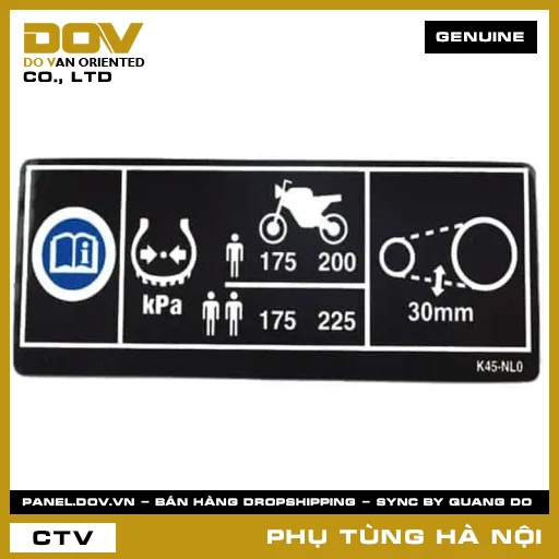 MÃ PHỤ TÙNG : 87505K45NL0 TEM THÔNG SỐ LỐP VÀ XÍCH TẢI — 87505K45NL0