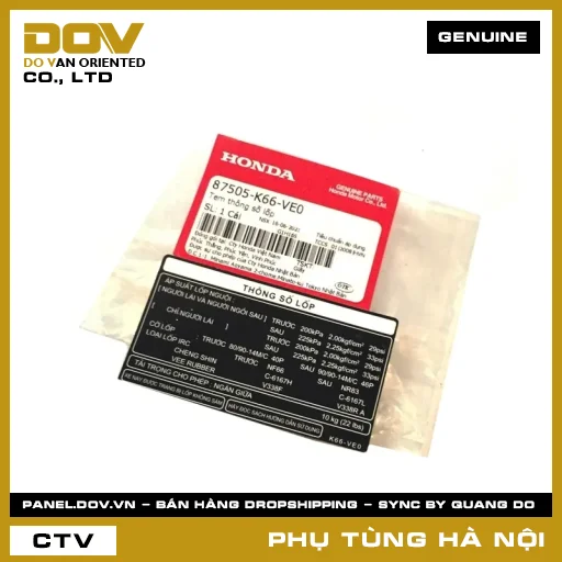 MÃ PHỤ TÙNG : 87505K66VE0 TEM THÔNG SỐ LỐP — 87505K66VE0