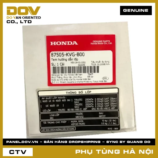 MÃ PHỤ TÙNG : 87505KVGB00 TEM HƯỚNG DẪN LỐP — 87505KVGB00