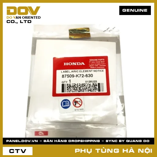 MÃ PHỤ TÙNG : 87509K72630 TEM BỘ LỌC GIÓ — 87509K72630
