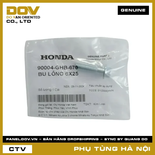 MÃ PHỤ TÙNG : 90004GHB670 BU LÔNG 6X25 — 90004GHB670
