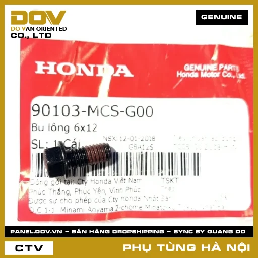 MÃ PHỤ TÙNG : 90103MCSG00 BU LÔNG 6X12 — 90103MCSG00