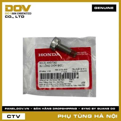 MÃ PHỤ TÙNG : 90131K45TA0 BU LÔNG CHÌM 8X25 — 90131K45TA0
