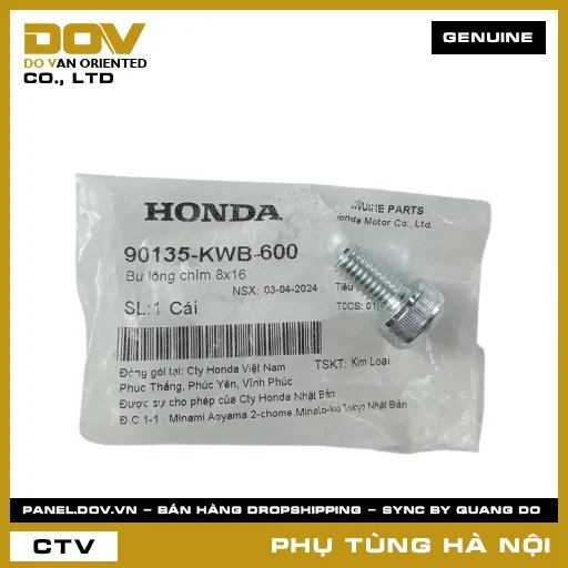 MÃ PHỤ TÙNG : 90135KWB600 BU LÔNG CHÌM 8X16 — 90135KWB600