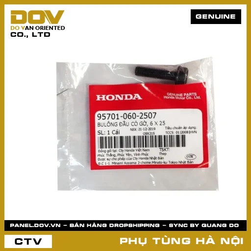 MÃ PHỤ TÙNG : 957010602507 BULÔNG ĐẦU CÓ GỜ, 6 X 25 — 957010602507