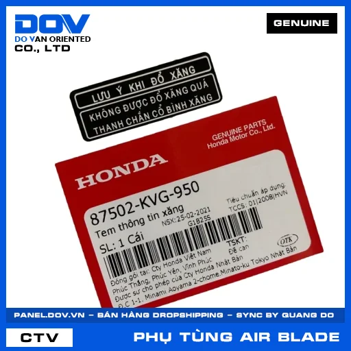 TEM THÔNG TIN XĂNG AIR BLADE 110, AIR BLADE 125 — 87502KVG950