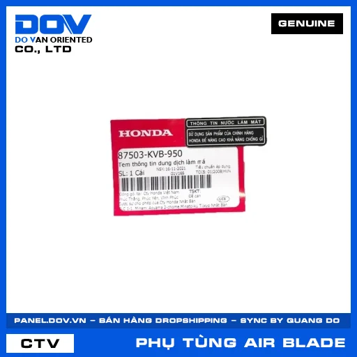 TEM THÔNG TIN DUNG DỊCH LÀM MÁ AIR BLADE 110 — 87503KVB950