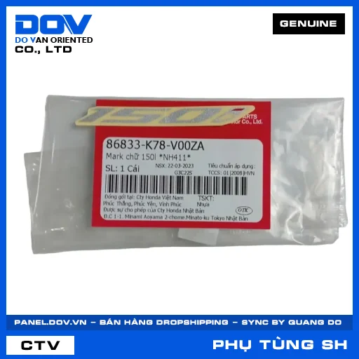 MARK CHỮ 150L *NH411* SH 125/150 — 86833K78V00ZA