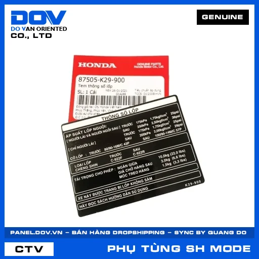 TEM THÔNG SỐ LỐP (vỏ xe) SH MODE — 87505K29900