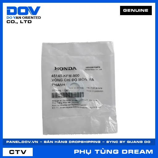 VÒNG CHỈ ĐỘ MÒN MÁ PHANH (bố thắng) DREAM 110 — 45145KFM900