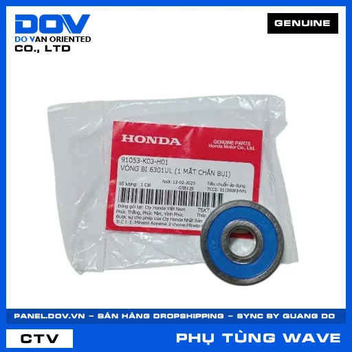 VÒNG BI 6301UL (1 MẶT CHẮN BỤI) WAVE ALPHA 110, WAVE RSX 110 — 91053K03H01