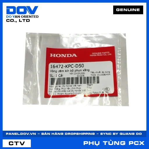 VÒNG ĐÊM KÍN BỘ PHUN XĂNG PCX, PCX 125, PCX 125/150, PCX 160 — 16472KPCD50