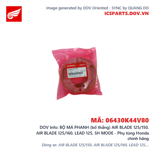 BỘ MÁ PHANH (bố thắng) AIR BLADE 125/150, AIR BLADE 125/160, LEAD 125, SH MODE - Phụ tùng Honda chính hãng