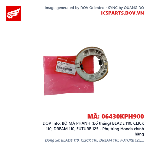 BỘ MÁ PHANH (bố thắng) BLADE 110, CLICK 110, DREAM 110, FUTURE 125 - Phụ tùng Honda chính hãng
