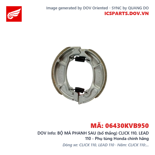 BỘ MÁ PHANH SAU (bố thắng) CLICK 110, LEAD 110 - Phụ tùng Honda chính hãng