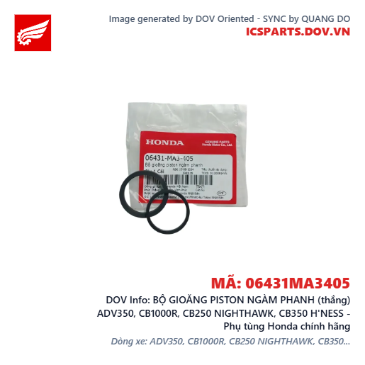 BỘ GIOĂNG PISTON NGÀM PHANH (thắng) ADV350, CB1000R, CB250 NIGHTHAWK, CB350 H'NESS - Phụ tùng Honda chính hãng