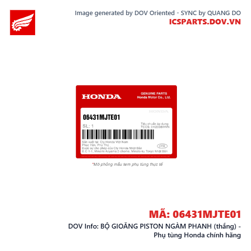 BỘ GIOĂNG PISTON NGÀM PHANH (thắng) - Phụ tùng Honda chính hãng