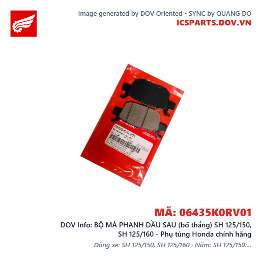 BỘ MÁ PHANH DẦU SAU (bố thắng) SH 125/150, SH 125/160 - Phụ tùng Honda chính hãng