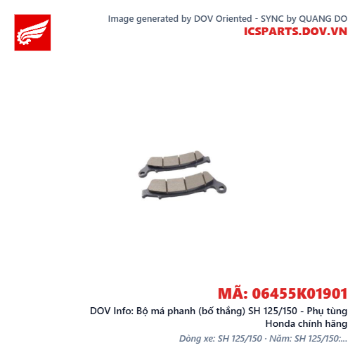 Bộ má phanh (bố thắng) SH 125/150 - Phụ tùng Honda chính hãng
