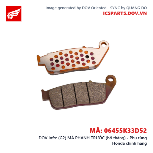 (G2) MÁ PHANH TRƯỚC (bố thắng) - Phụ tùng Honda chính hãng