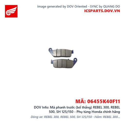 Má phanh trước (bố thắng) REBEL 300, REBEL 500, SH 125/150 - Phụ tùng Honda chính hãng