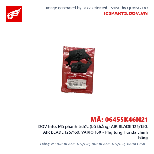 Má phanh trước (bố thắng) AIR BLADE 125/150, AIR BLADE 125/160, VARIO 160 - Phụ tùng Honda chính hãng