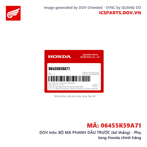 BỘ MÁ PHANH DẦU TRƯỚC (bố thắng) - Phụ tùng Honda chính hãng