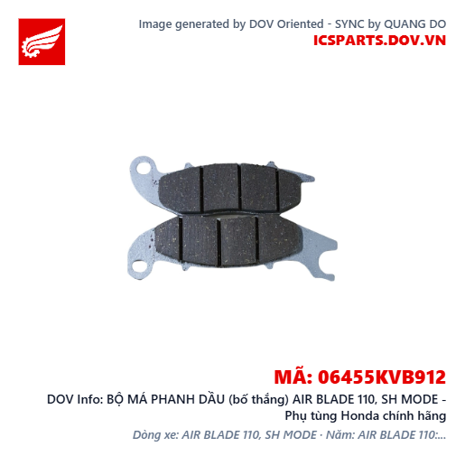 BỘ MÁ PHANH DẦU (bố thắng) AIR BLADE 110, SH MODE - Phụ tùng Honda chính hãng