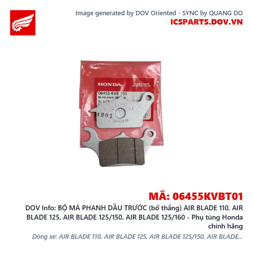 BỘ MÁ PHANH DẦU TRƯỚC (bố thắng) AIR BLADE 110, AIR BLADE 125, AIR BLADE 125/150, AIR BLADE 125/160 - Phụ tùng Honda chính hãng