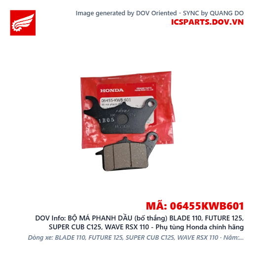 BỘ MÁ PHANH DẦU (bố thắng) BLADE 110, FUTURE 125, SUPER CUB C125, WAVE RSX 110 - Phụ tùng Honda chính hãng