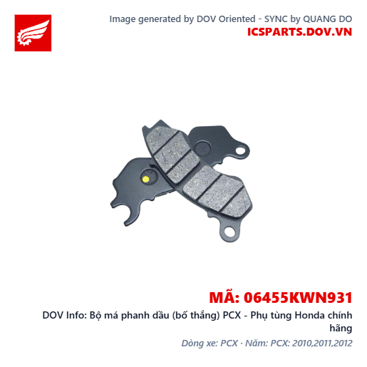 Bộ má phanh dầu (bố thắng) PCX - Phụ tùng Honda chính hãng