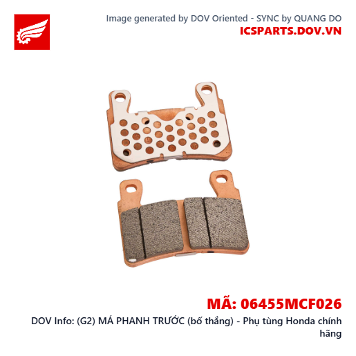 (G2) MÁ PHANH TRƯỚC (bố thắng) - Phụ tùng Honda chính hãng