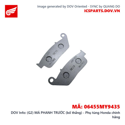 (G2) MÁ PHANH TRƯỚC (bố thắng) - Phụ tùng Honda chính hãng