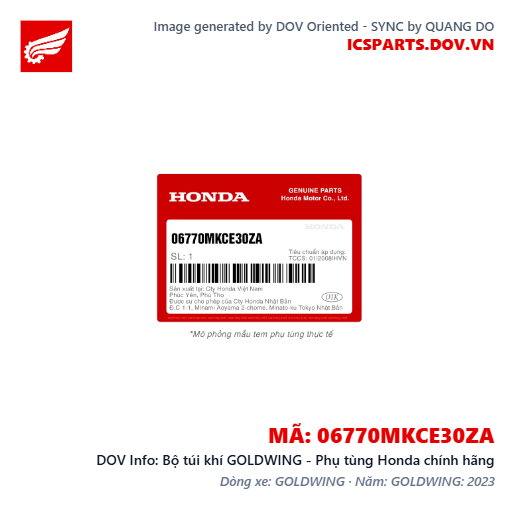 Bộ túi khí GOLDWING - Phụ tùng Honda chính hãng